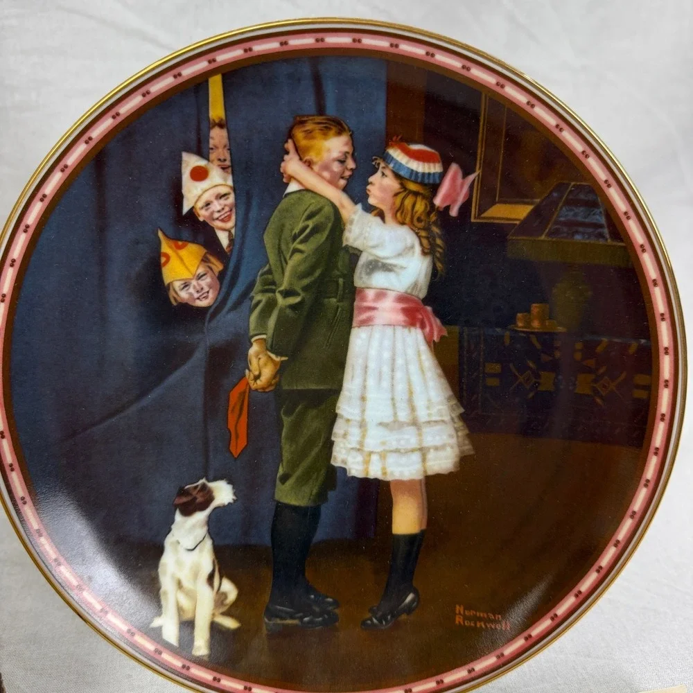 Norman Rockwell Kiss and Tell Edwin‎ Knowles Collector Plate Art 1988